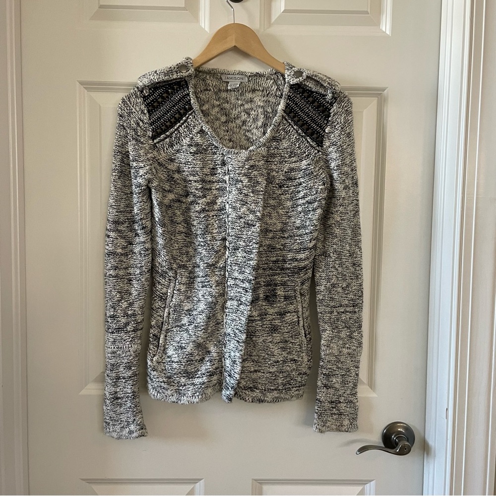 Jamison rate embellished sweater moto jacket